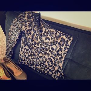 Express XS Sequin one shoulder top